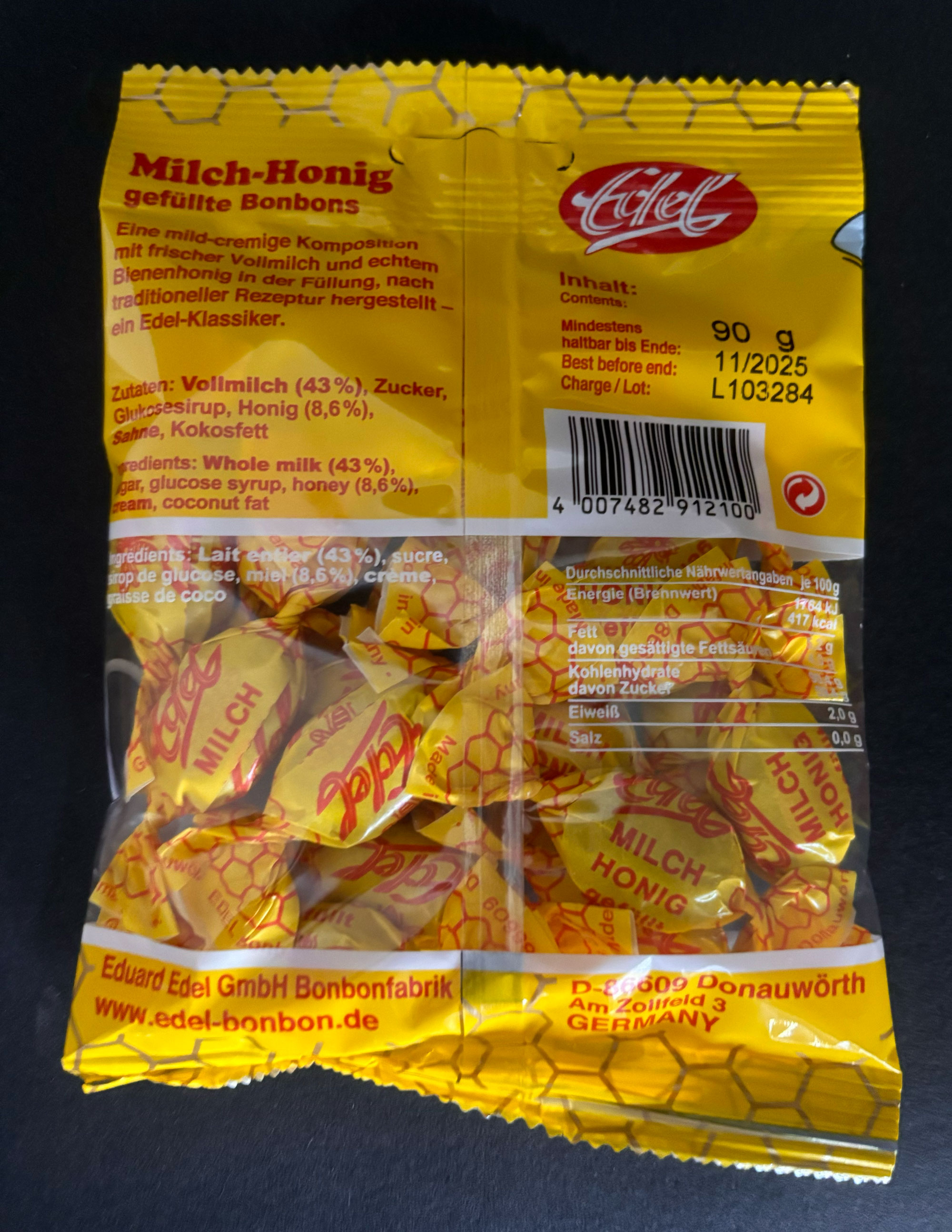 Honig Milch gefüllte Bonbons 90g